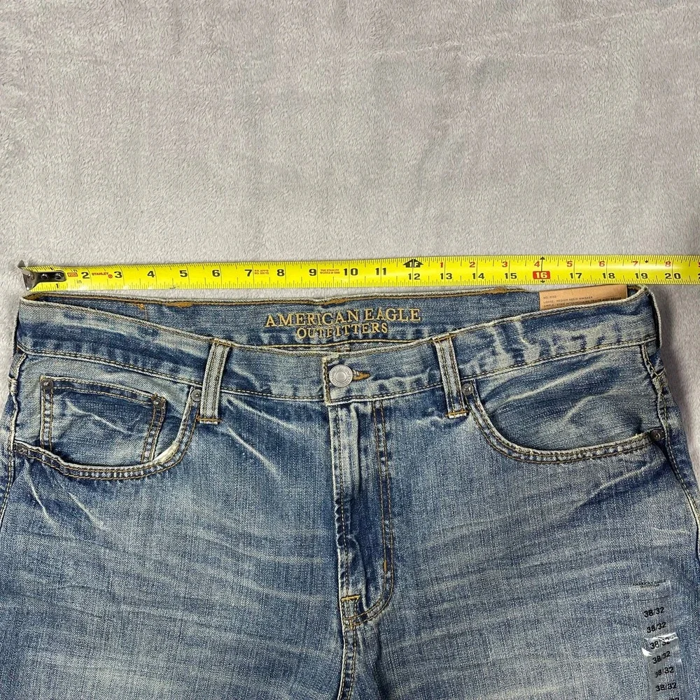 American Eagle Loose‎ Jeans Men 38x32 Blue Medium Wash Whiskered Denim NEW